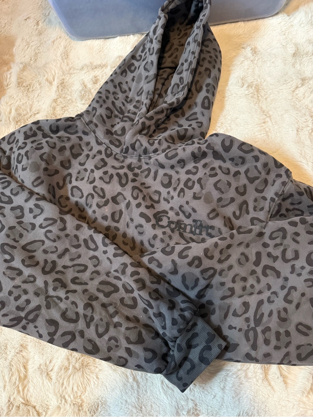 Leopard Print Hoodie Sweater - Gray